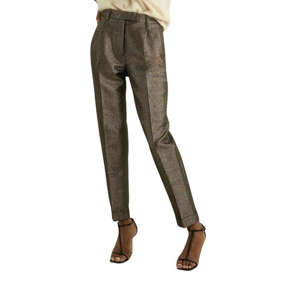 Reiss Sienna Sparkle Tapered Trousers pants gold  size 6 - Picture 1 of 7